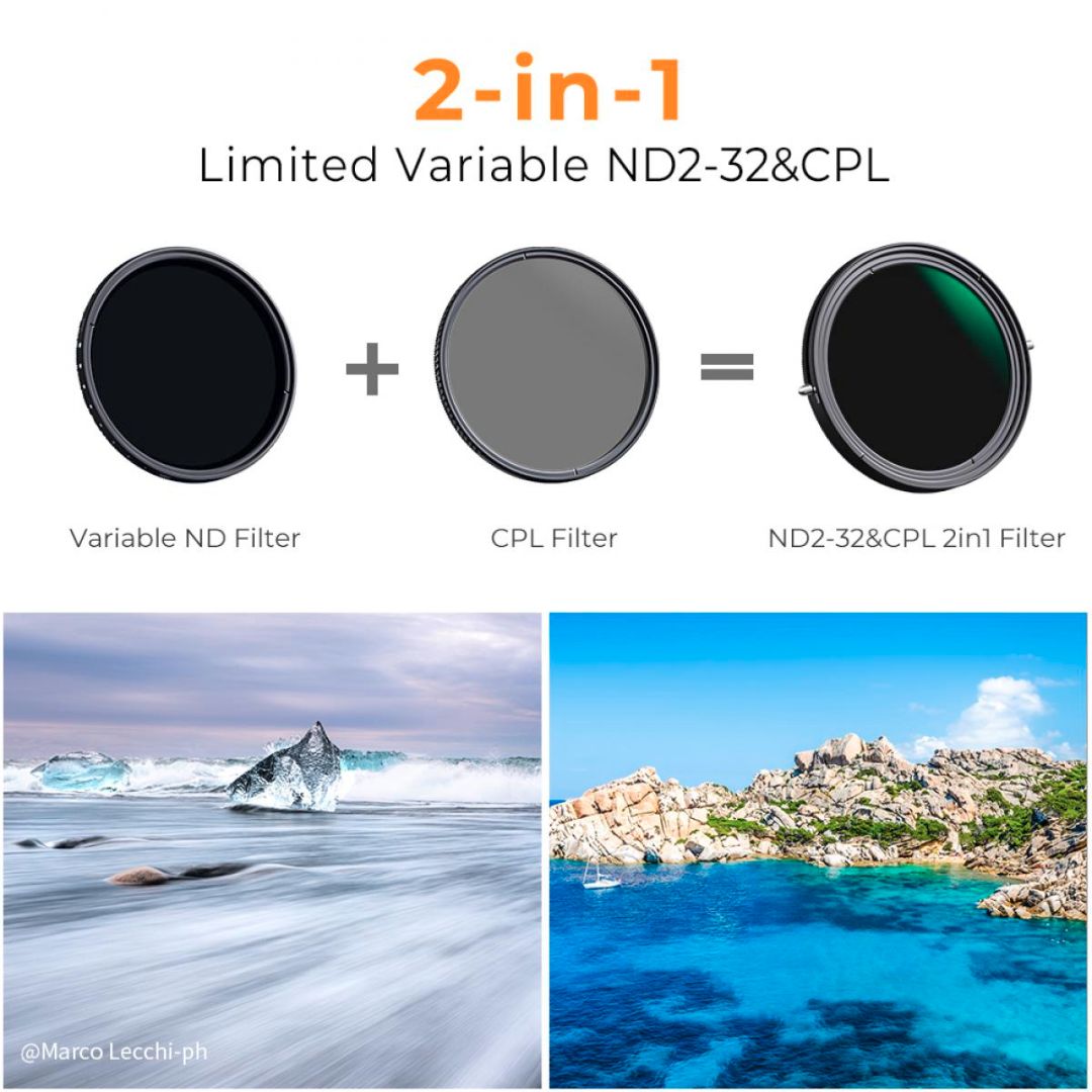 K&F Concept 49mm ND2-ND32 Variable ND Filter + CPL Filter 2 u 1 VND KF01.1319V1 - 2